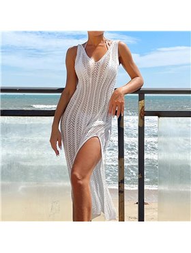 Довга в'язана туніка-сукня - біла (One size) ТУН-ПЛЯЖ-МАКС-БІЛ  фото - Luxbikini