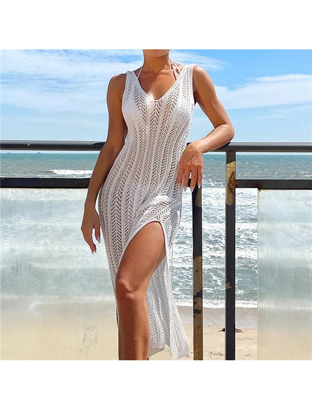 Довга в'язана туніка-сукня - біла (One size) ТУН-ПЛЯЖ-МАКС-БІЛ фото - Luxbikini
