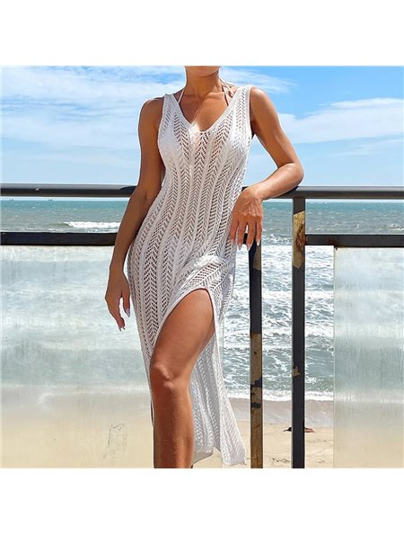 Довга в'язана туніка-сукня - біла (One size) ТУН-ПЛЯЖ-МАКС-БІЛ  фото - Luxbikini