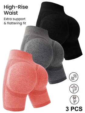 Спортивний набір шортів Slim Fit - рожевий\сирий\чорний SPORT-SHORTS-3-PAC  фото - Luxbikini