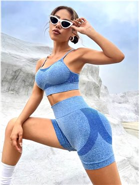 Безшовний спортивний комплект топ і шорти - блакитний SPORT-TOP-SHORTS-BLUE  фото - Luxbikini