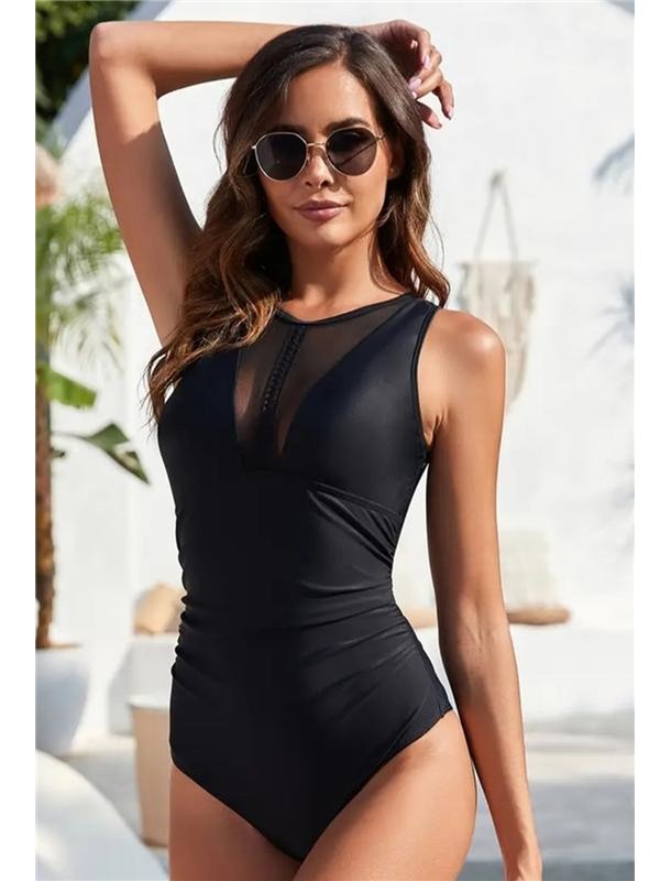 Суцільний купальник з прозорим декольте- чорний KUP-CIL-PROZ-DEC-BLACK  фото - Luxbikini