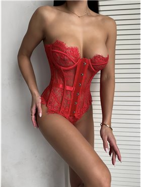 Жіночий еротичний мереживний корсет на гачках з трусиками 547/32-S  фото - Luxbikini
