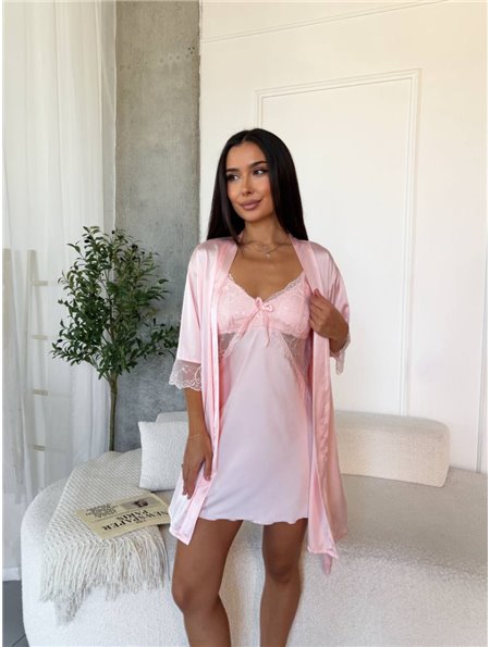 Спокусливий халат та сорочка з мереживом рожевого кольору 167671111 Ghazel фото - Luxbikini