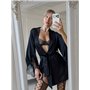 Жіночий шовковий халат з мереживом на рукавах чорний 167381111 Ghazel фото - Luxbikini