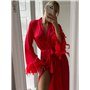Розкішний довгий халат з мереживом та пір’ям червоний 168851111 Ghazel фото - Luxbikini