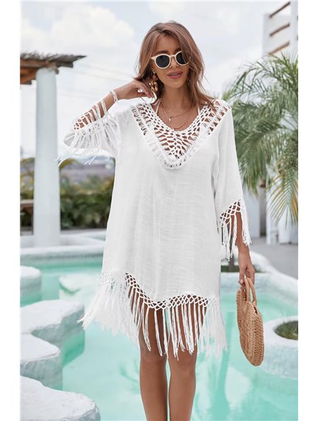 Напівпрозора туніка з бахромою - біла (One size) 26907  фото - Luxbikini
