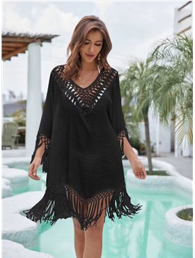 Напівпрозора туніка з бахромою - чорна (One size) 26893  фото - Luxbikini