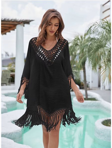 Напівпрозора туніка з бахромою - чорна (One size) 26893  фото - Luxbikini