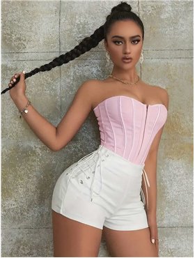 Стильний корсет-топ на гачках - рожевий 24751  фото - Luxbikini