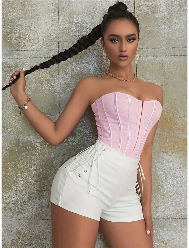 Стильний корсет-топ на гачках - рожевий 24751  фото - Luxbikini