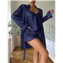 Стильний атласний набір піжама та халат - синій 24150  фото - Luxbikini