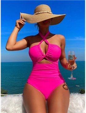 Суцільний купальник з регульованим бюстом - рожевий неон 23924  фото - Luxbikini