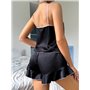 Атласна піжама шортиками з бантом - чорна 23605  фото - Luxbikini