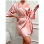 Глянцевий халат з китицями із шовку армані - пудра 20658  фото - Luxbikini