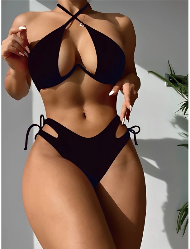 Роздільний купальник із кісточкою на зав'язках - чорний 20367  фото - Luxbikini