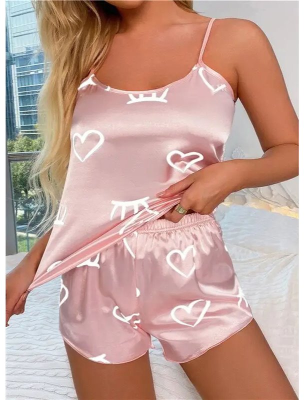 Атласна піжама з кокетливим принтом - рожевий (One size) 20286 фото - Luxbikini