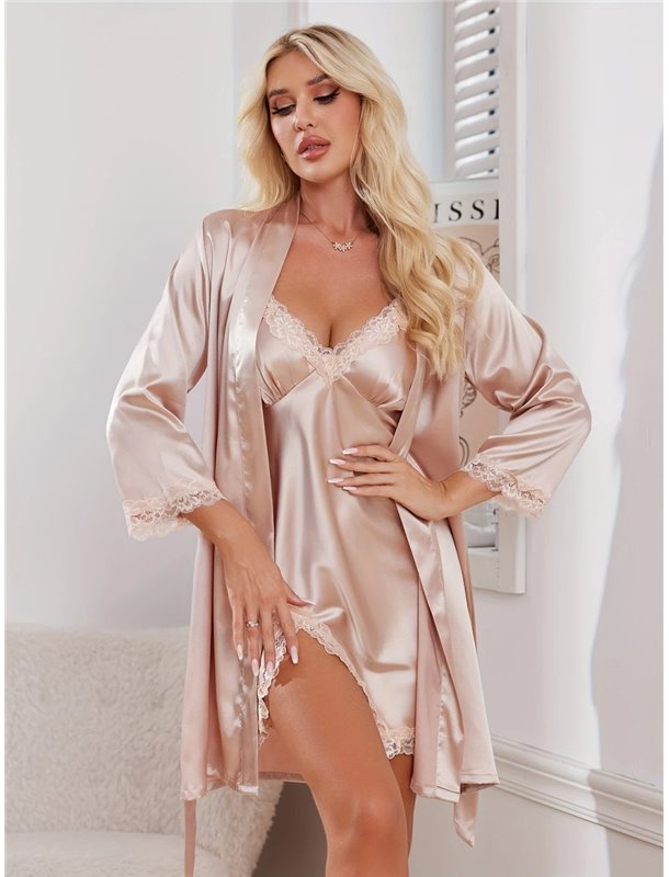 Атласний набір халат та пеньюар міні - шампанське 20193 фото - Luxbikini