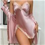 Атласний набір халат та пеньюар міні - пудра 19511  фото - Luxbikini