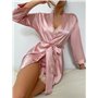 Атласний набір халат та пеньюар міні - пудра 19511  фото - Luxbikini