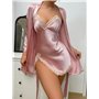 Атласний набір халат та пеньюар міні - пудра 19511  фото - Luxbikini