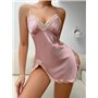 Атласний набір халат та пеньюар міні - пудра 19511  фото - Luxbikini
