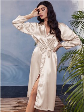 Стильний довгий атласний халат - золото 17329  фото - Luxbikini