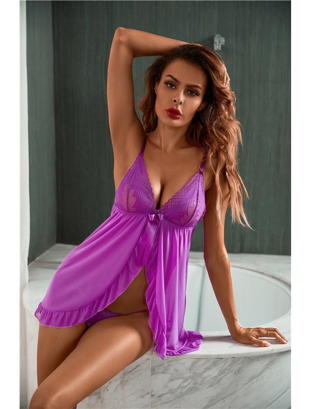 Спокусливий напівпрозорий пеньюар розлітайка - бузковий неон 15619 фото - Luxbikini