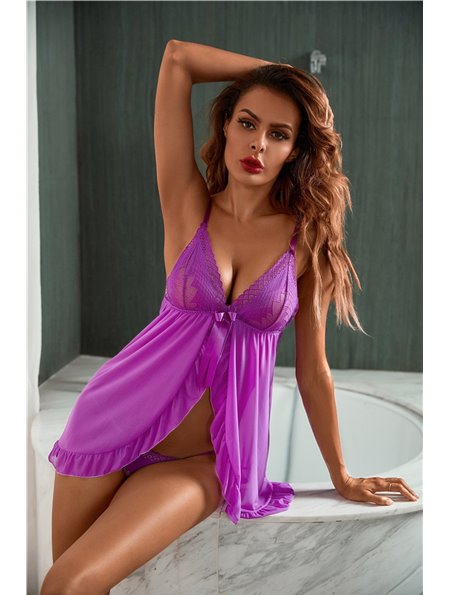 Спокусливий напівпрозорий пеньюар розлітайка - бузковий неон 15619  фото - Luxbikini