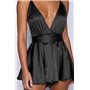 Ефектна атласна сукня-шорти міні з глибоким декольте - чорний 14138  фото - Luxbikini