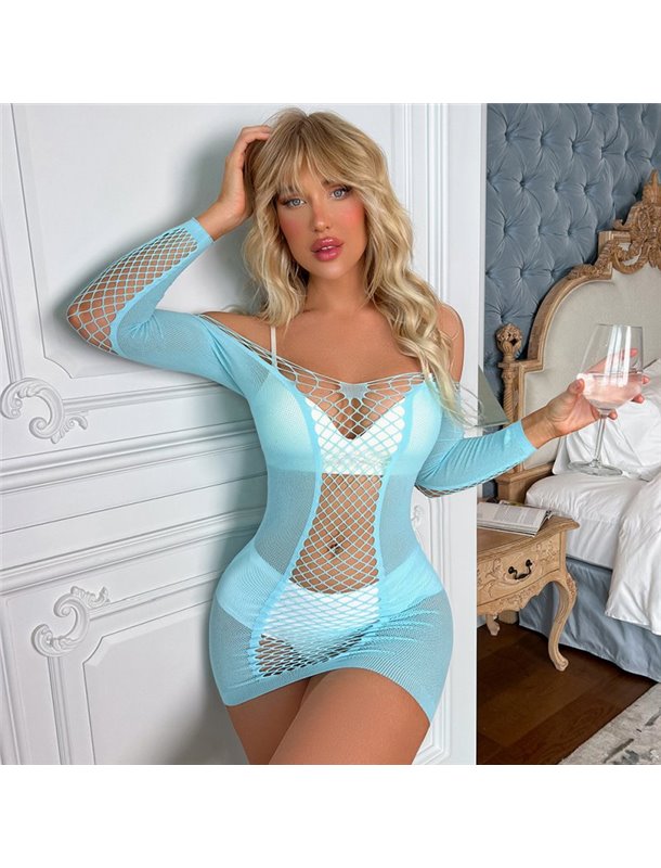 Сексуальна напівпрозора сукня фішнет - блакитна 13956  фото - Luxbikini