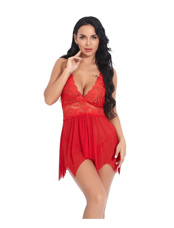 Сексуальний пеньюар міні з ассиметричним подолом - червоний 13188 фото - Luxbikini