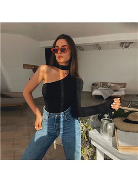 Ефектний облягаючий боді на одне плече – чорний 10153  фото - Luxbikini
