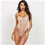 Напівпрозорий боді з вишивкою та шнурівкою - бежевий 8503  фото - Luxbikini