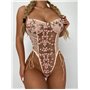 Напівпрозорий боді з вишивкою та шнурівкою - бежевий 8503  фото - Luxbikini
