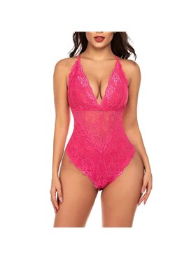 Боді з глибоким декольте та відкритою спиною - малиновий 7992  фото - Luxbikini