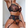 Спокусливий напівпрозорий комплект з поясом та вишивкою - чорний 7500  фото - Luxbikini