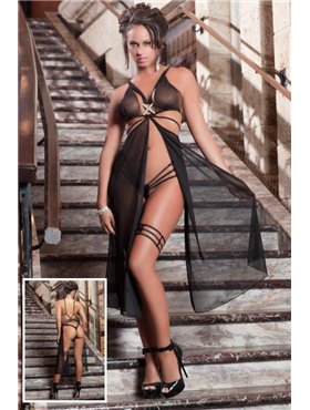 Еротичний повітряний пеньюар з довгим подолом - чорний (One size) 6683  фото - Luxbikini