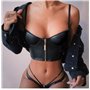 Сексуальний топ із штучної шкіри на блискавці - чорний 5653  фото - Luxbikini
