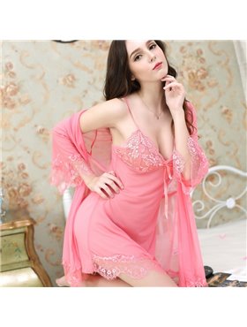 Спокусливий напівпрозорий комплект халат та пеньюар - рожевий 5592  фото - Luxbikini