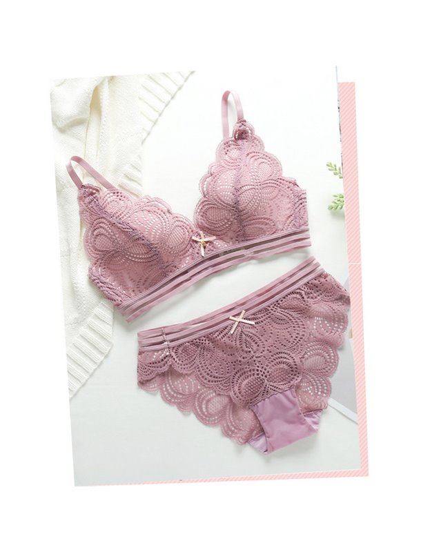 Ніжний мереживний однотонний комплект - лавандовий 3043 фото - Luxbikini