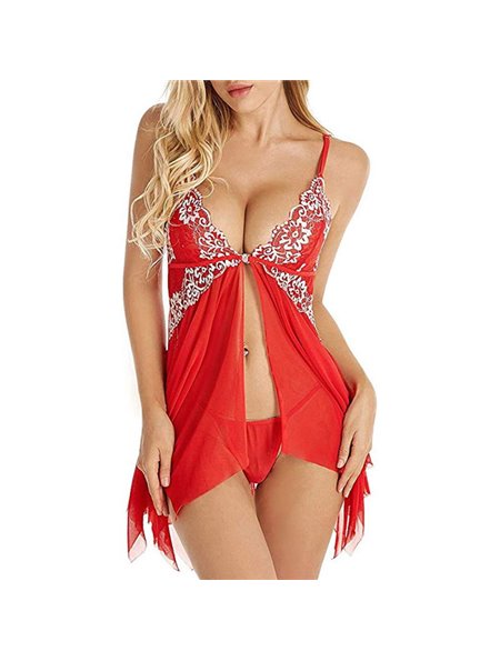 Спокусливий пеньюар із застібкою спереду - червоний 1381  фото - Luxbikini