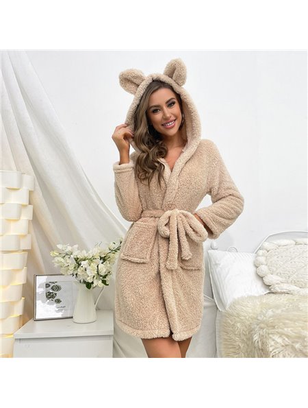 Махровий халат з капюшоном та вушками - бежевий 21845  фото - Luxbikini
