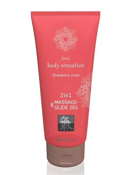 Лубрикант и массажное масло 2 в 1 Massage-& Glide gel 2in1 Strawberry scent, 200 мл