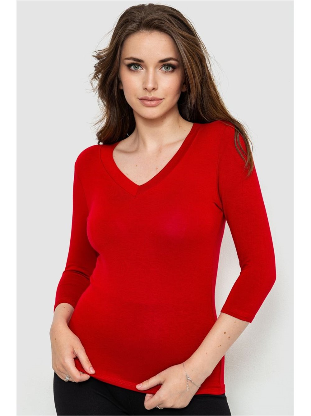 Жіночий лонгслів укорочений з рукавом 3/4, колір бордовий, 186R509