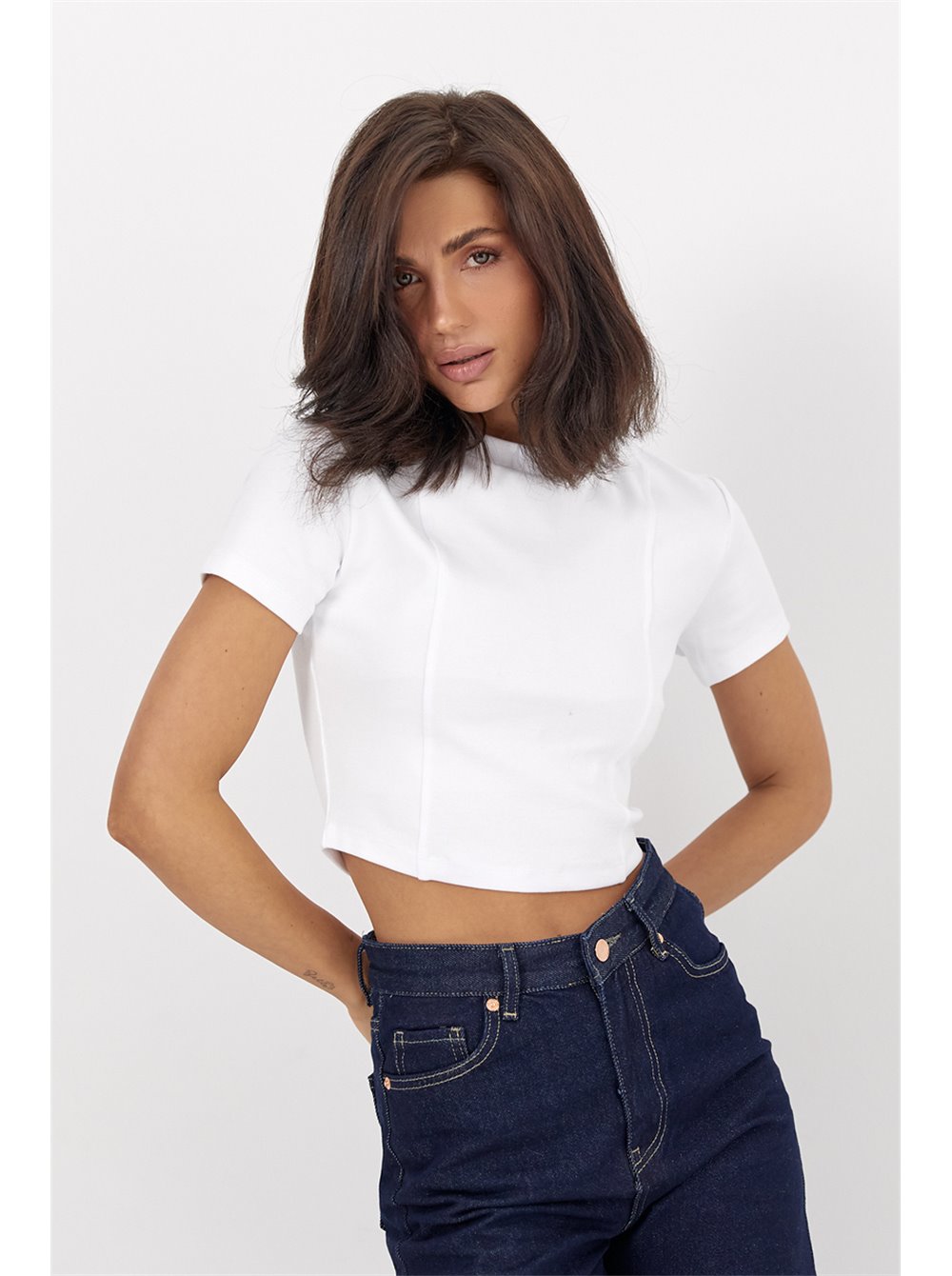 Коротка футболка Massimo Dutti з декоративними швами спереду - білий цвет, M (є розміри)
