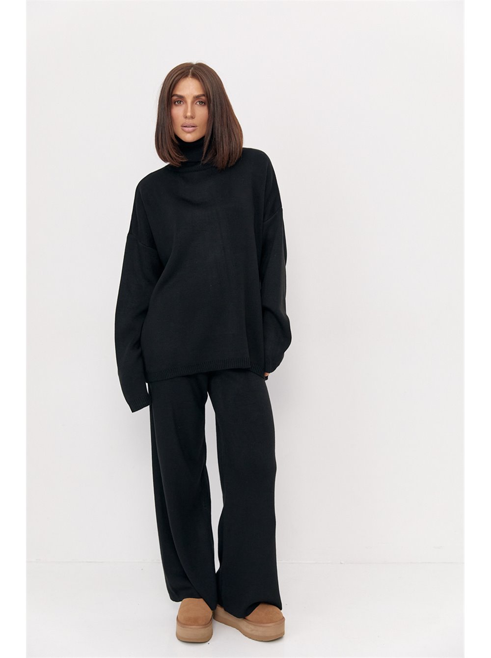 Теплий жіночий в'язаний костюм oversize - чорний цвет, ONE SIZE (є розміри)