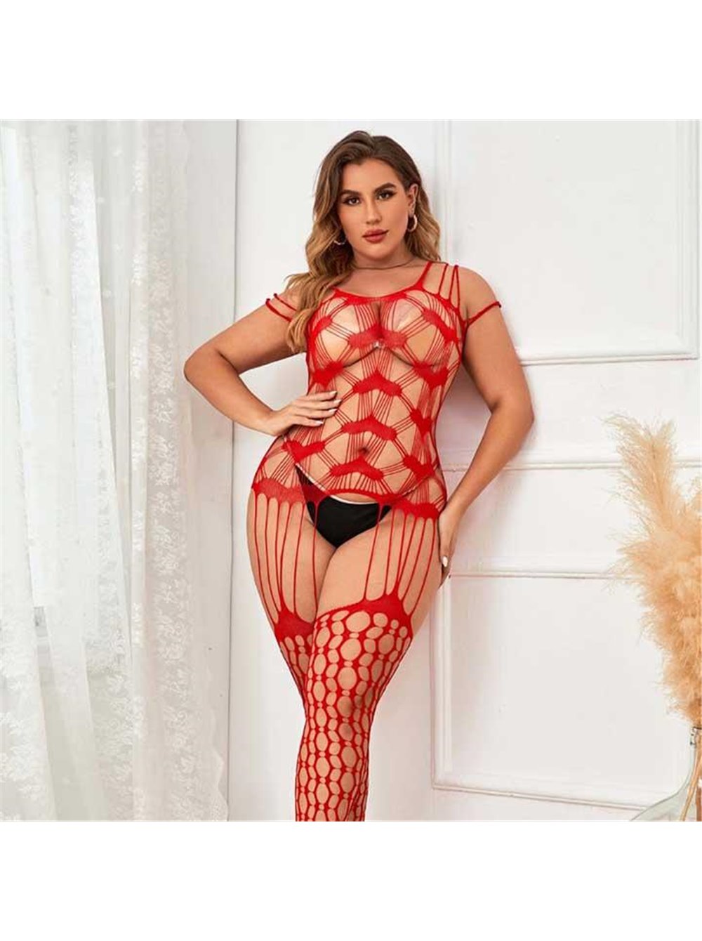 Відкритий бодистокінг із сердечками L-XXL- Еротична білизна