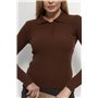 Базовий лонгслів поло в рубчик - коричневий цвет, ONE SIZE (є розміри)