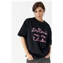 Трикотажна футболка oversize з написом - білий цвет, ONE SIZE (є розміри)